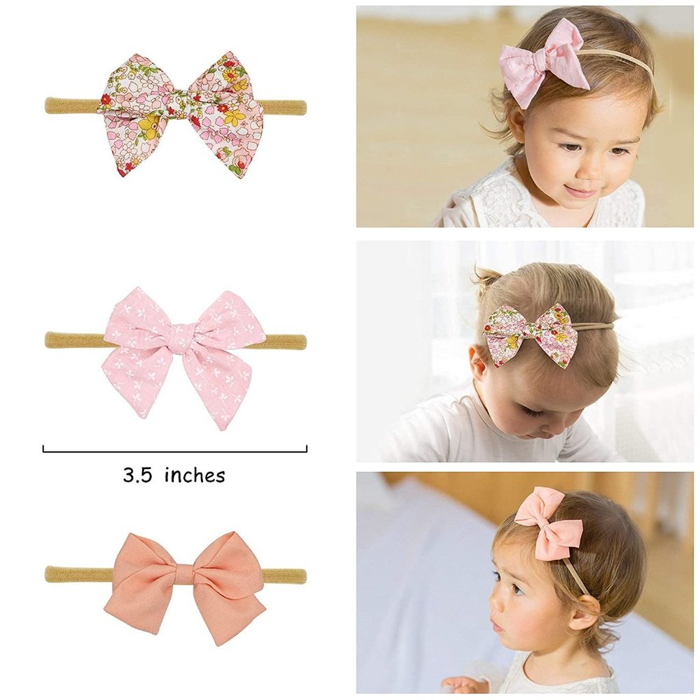 Baby Girl Headbands Fabric Linen Bows Flowers,10 Pack Hair Accessories